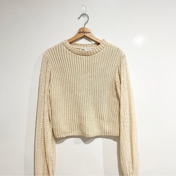 Zara Contrast Knit Bubble Sleeve Sweater - Picture 6 of 13